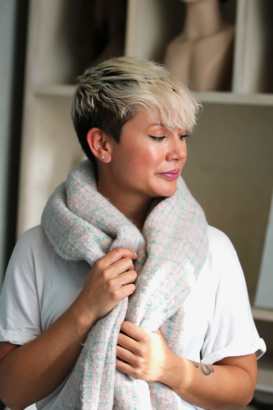 Teal & Pink Fringe Scarf