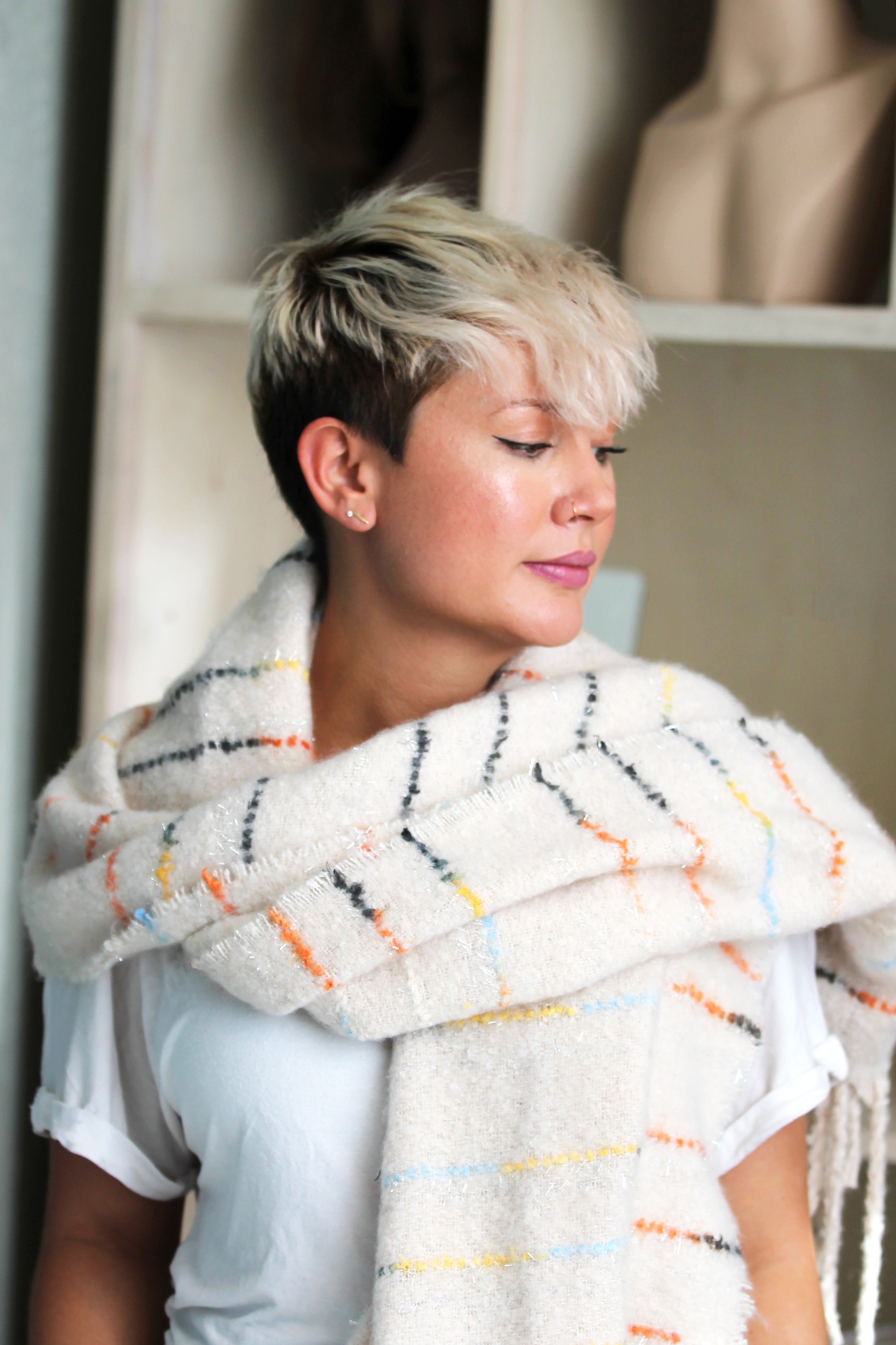 Striped Fringe Scarf