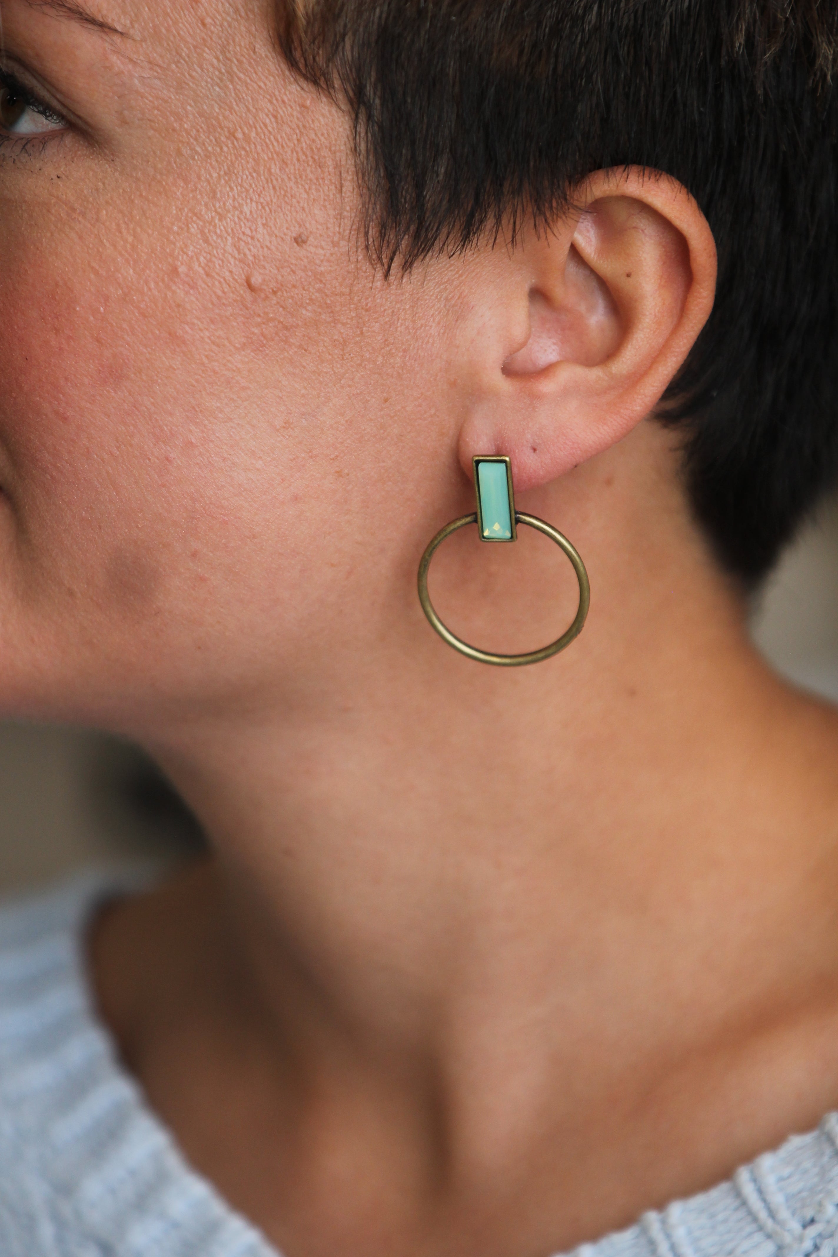 Bronze Hoop Emerald Stone Earrings