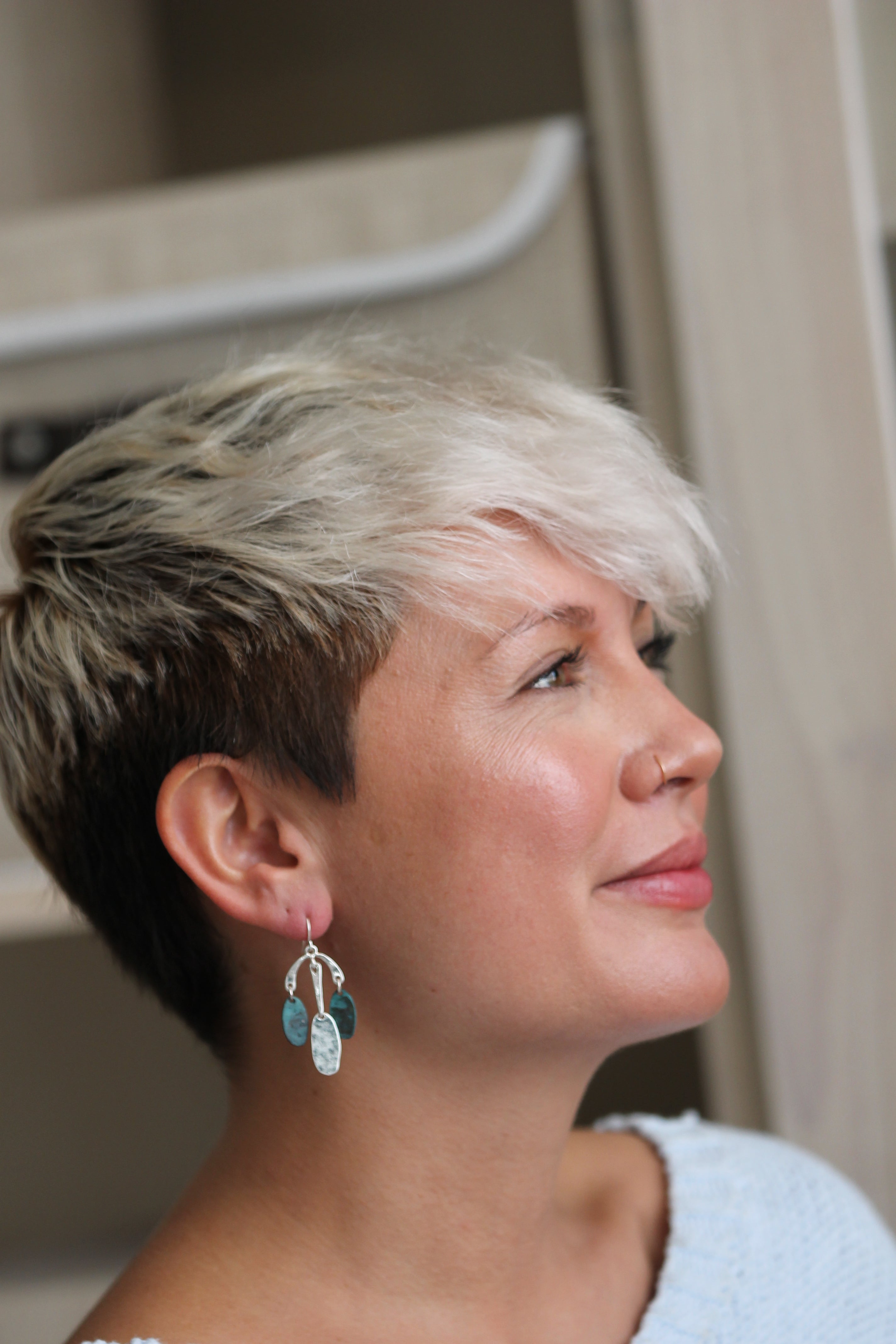Silver and teal Stone Earrings