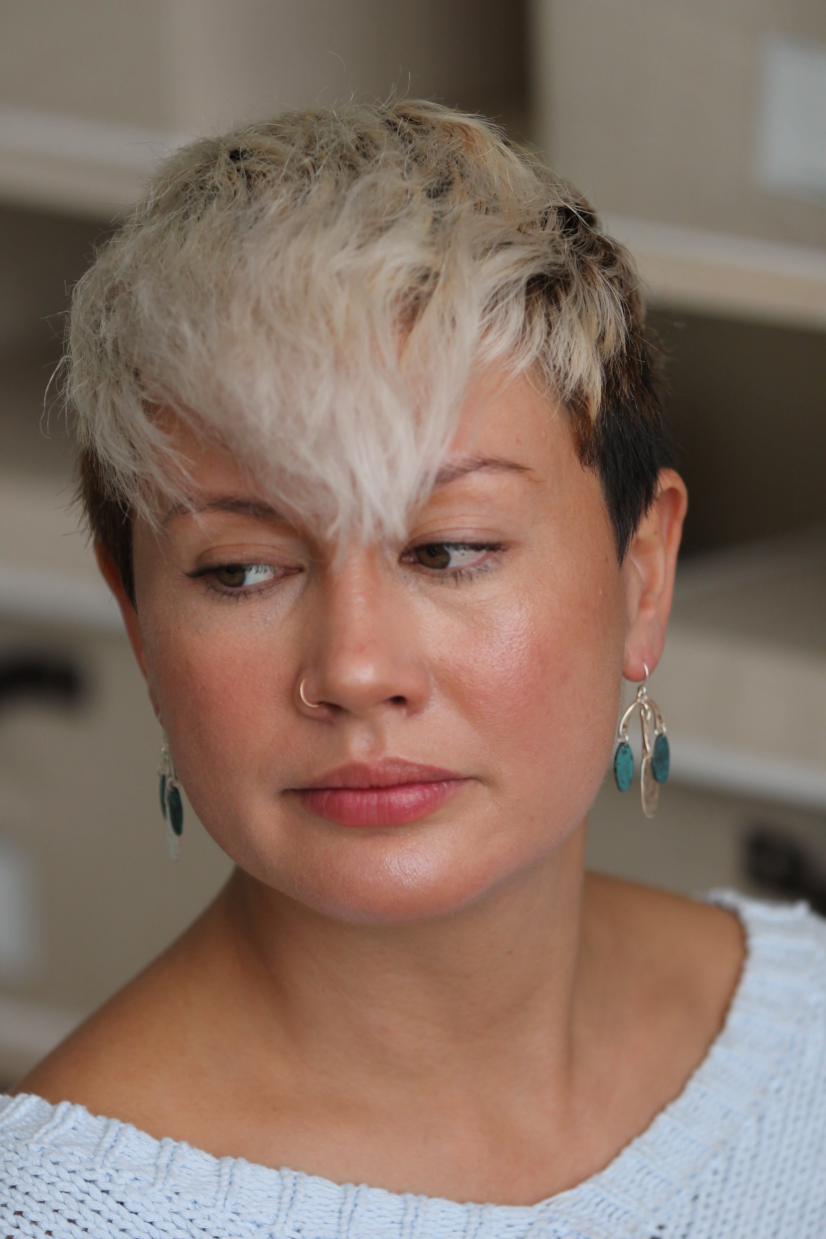 Silver and teal Stone Earrings