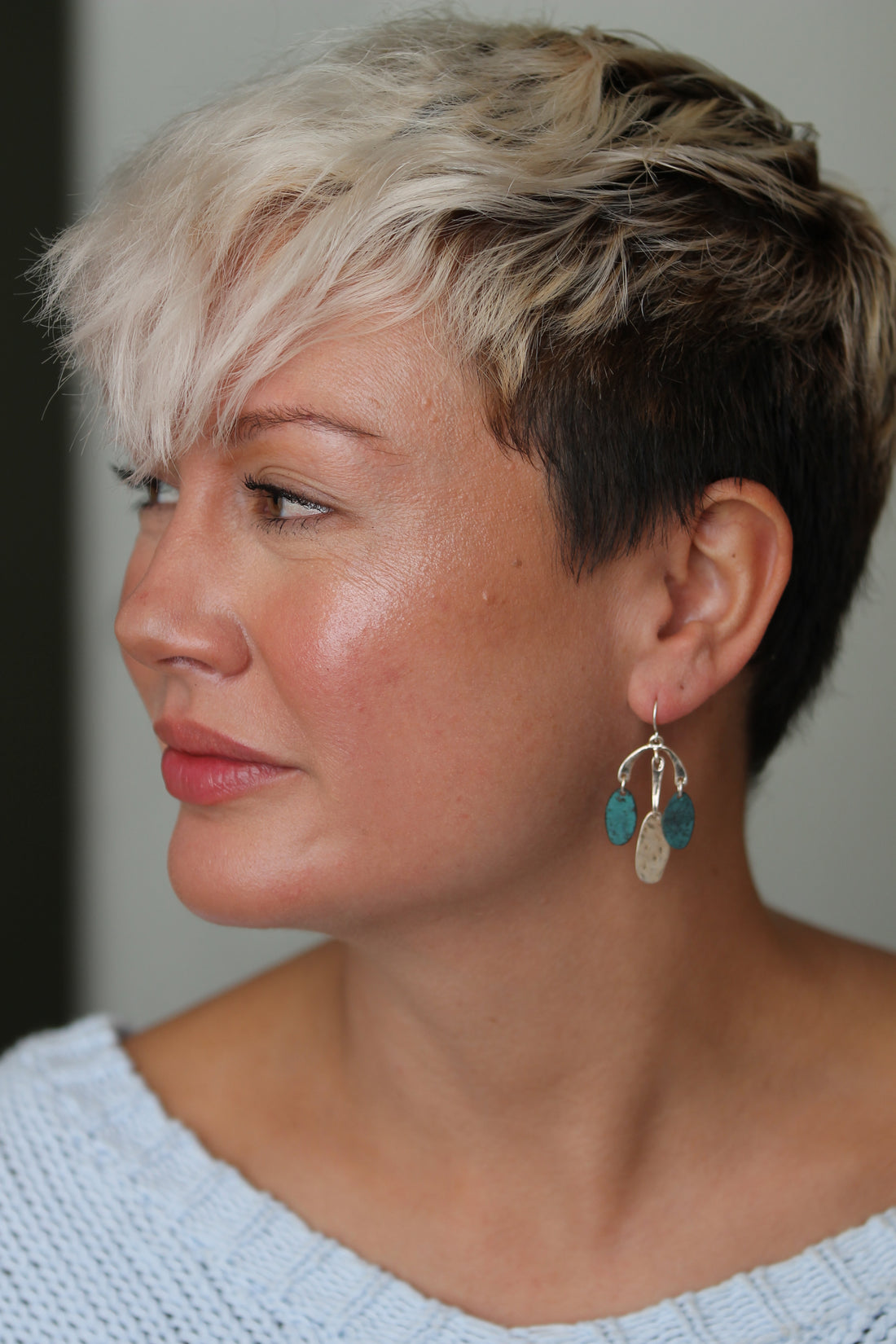 Silver and teal Stone Earrings