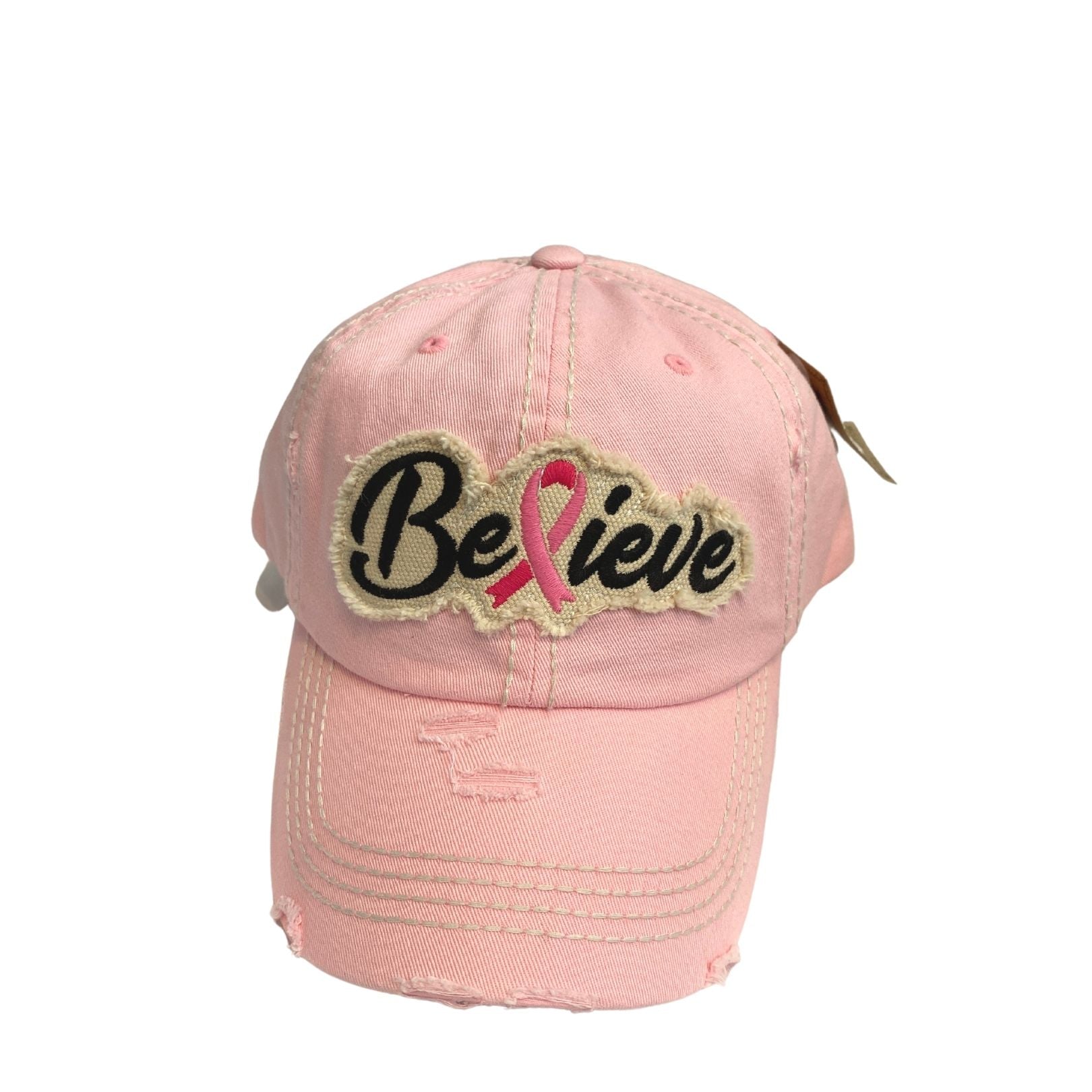 BELIEVE RIBBON WASHED VINTAGE BALLCAP-Multiple Colors Available - Hair With A Cause Oncology Boutique