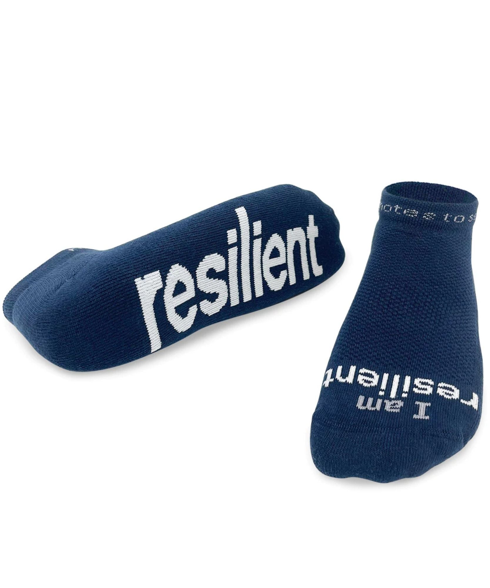 I am Resilient Low Cut Socks Navy - Hair With A Cause Oncology Boutique