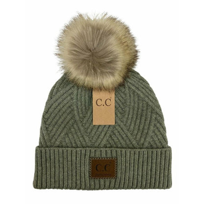 C.C Exclusive Cable Knit Pom Beanie -Multiple colors and styles - Hair With A Cause   Oncology Boutique     
