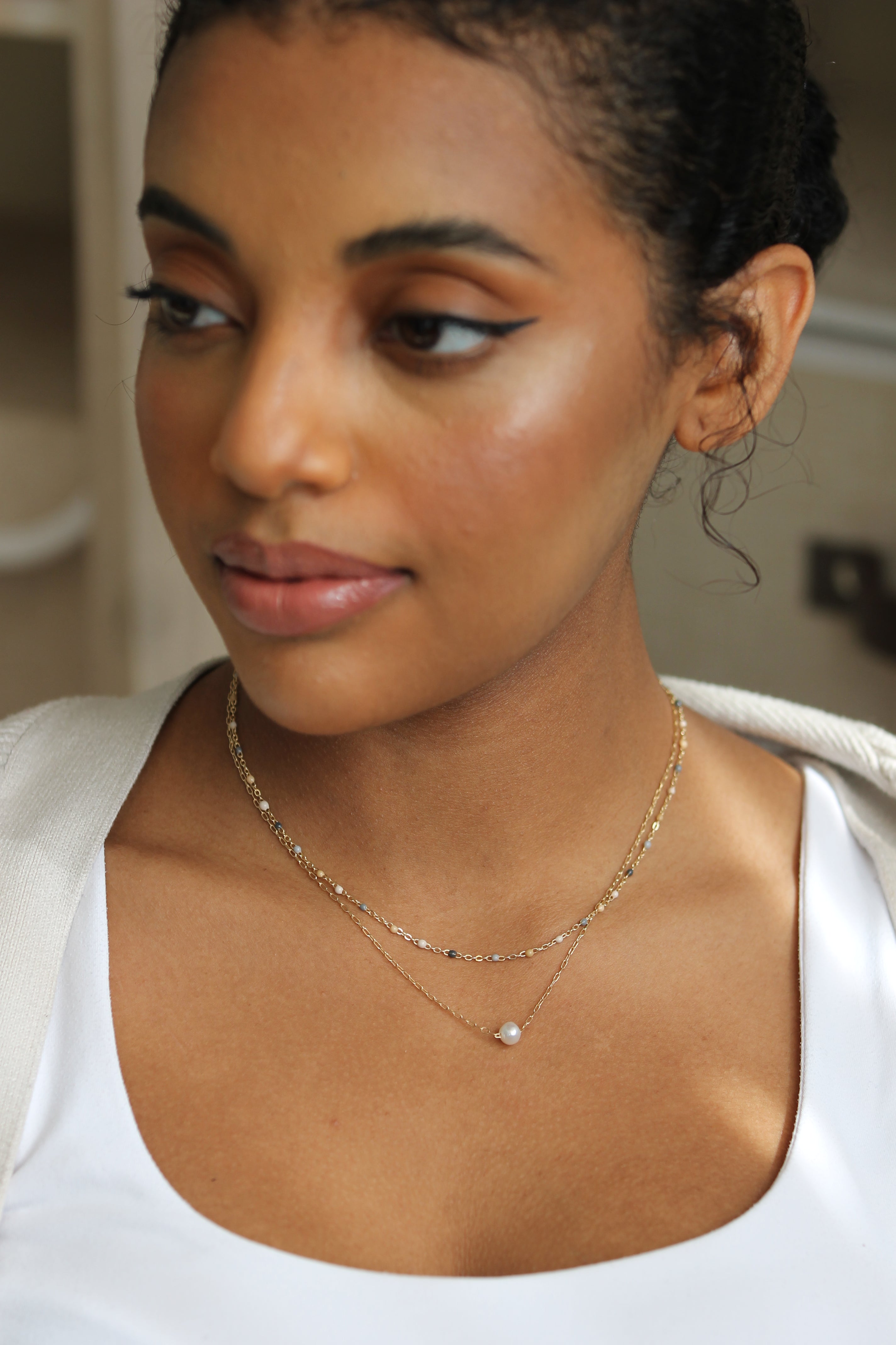 Double Layered Beaded Pearl Necklace