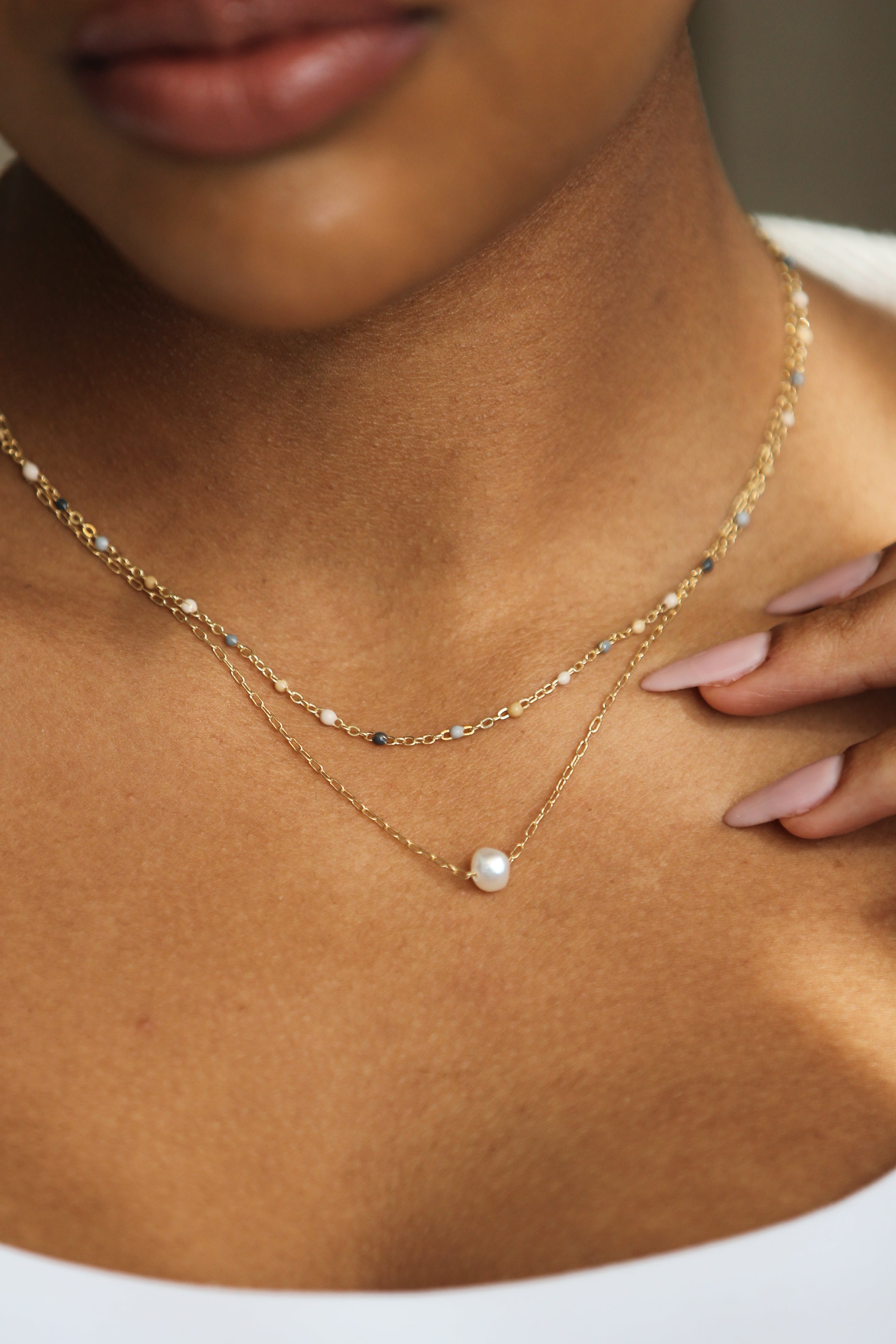 Double Layered Beaded Pearl Necklace