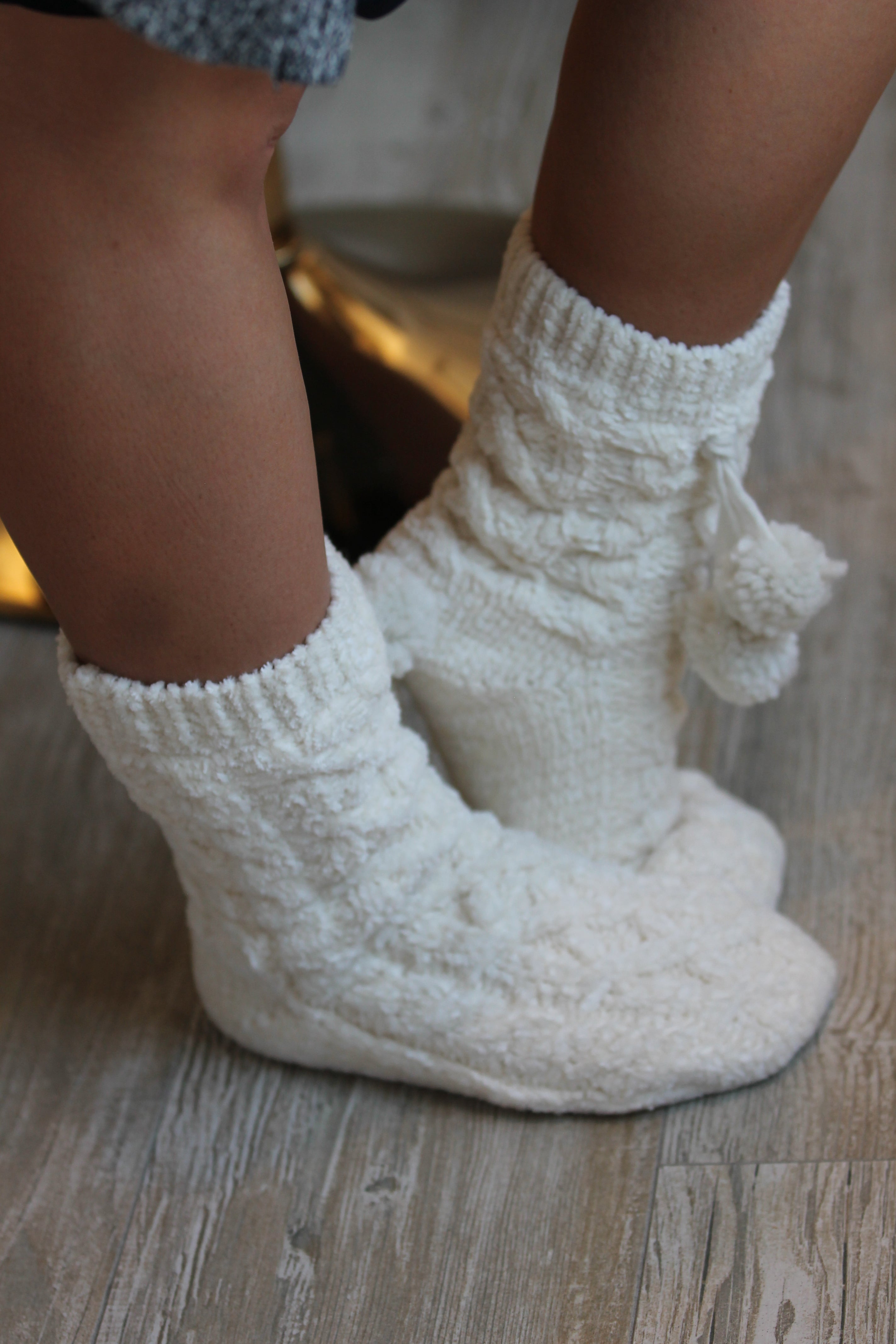 Chenille Slipper Socks - Black - 1 Pair