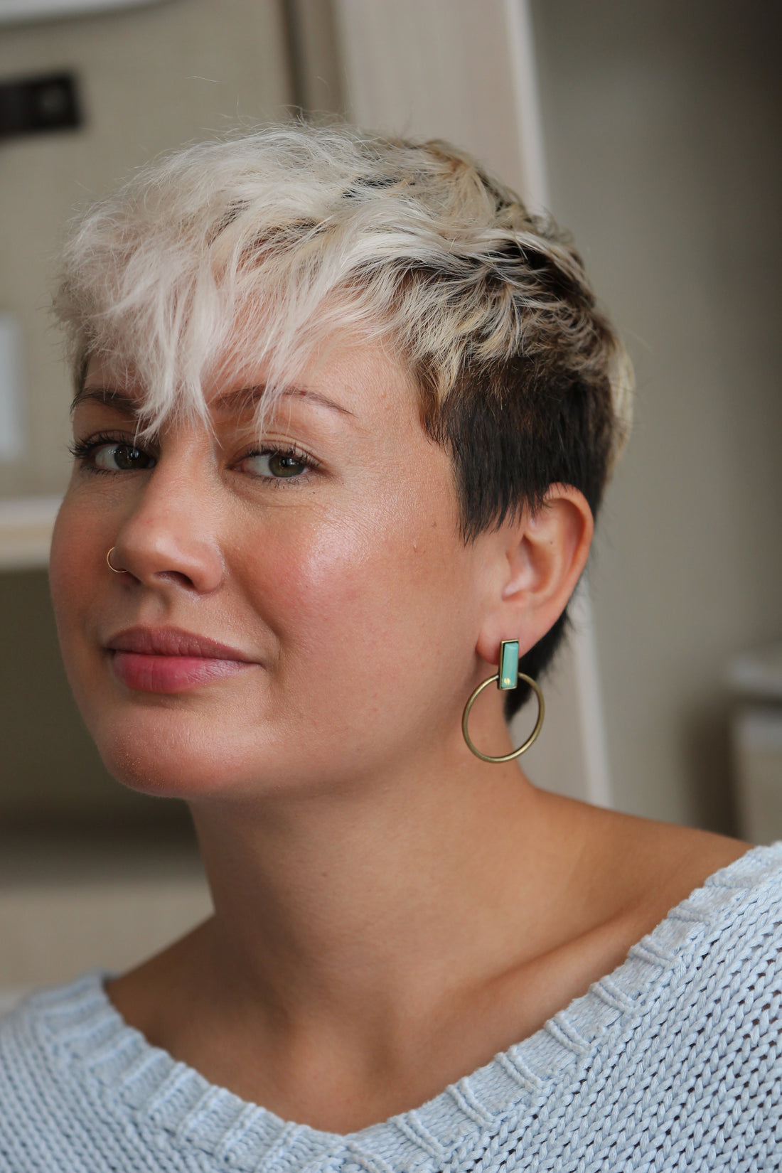 Bronze Hoop Emerald Stone Earrings