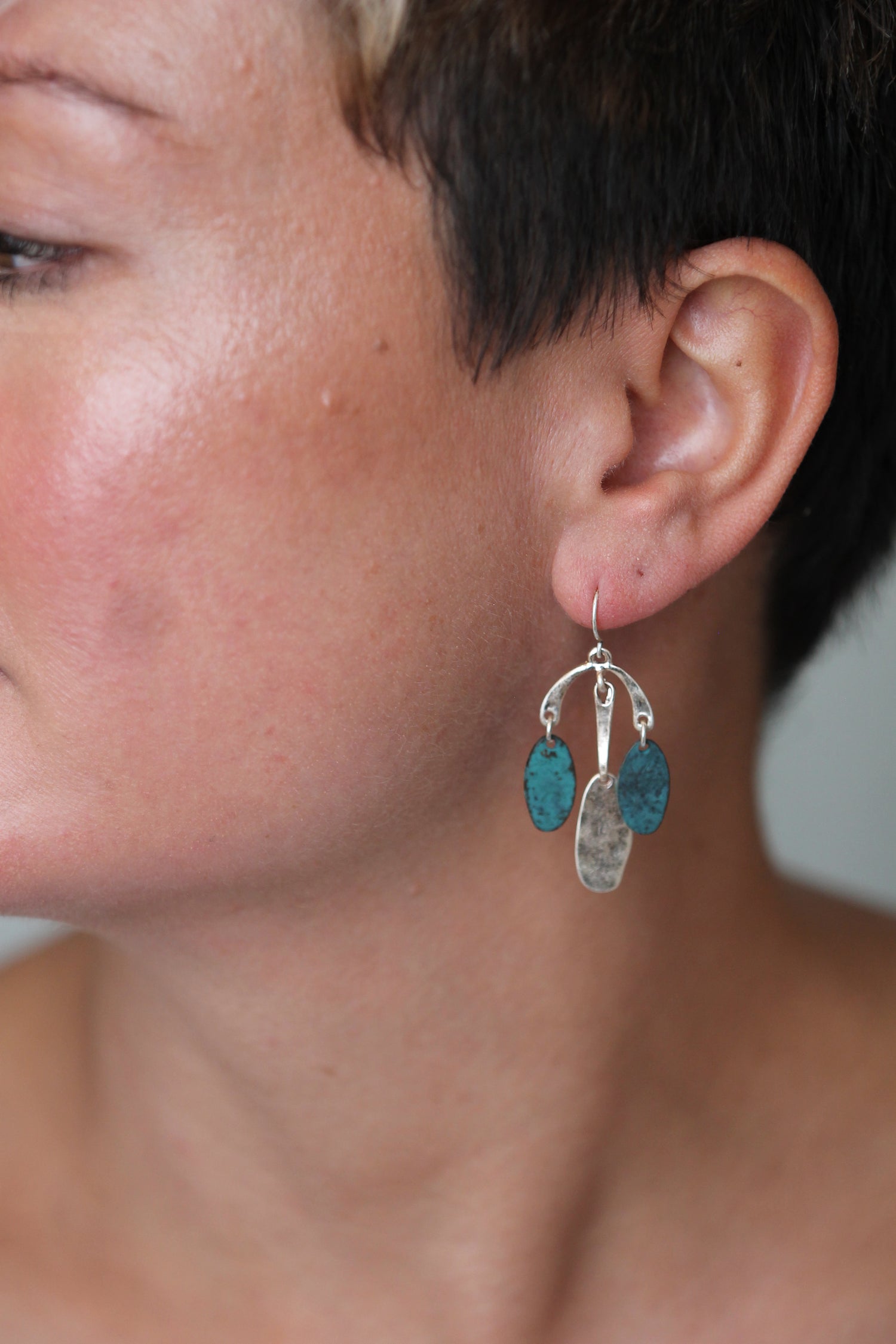 Silver and teal Stone Earrings