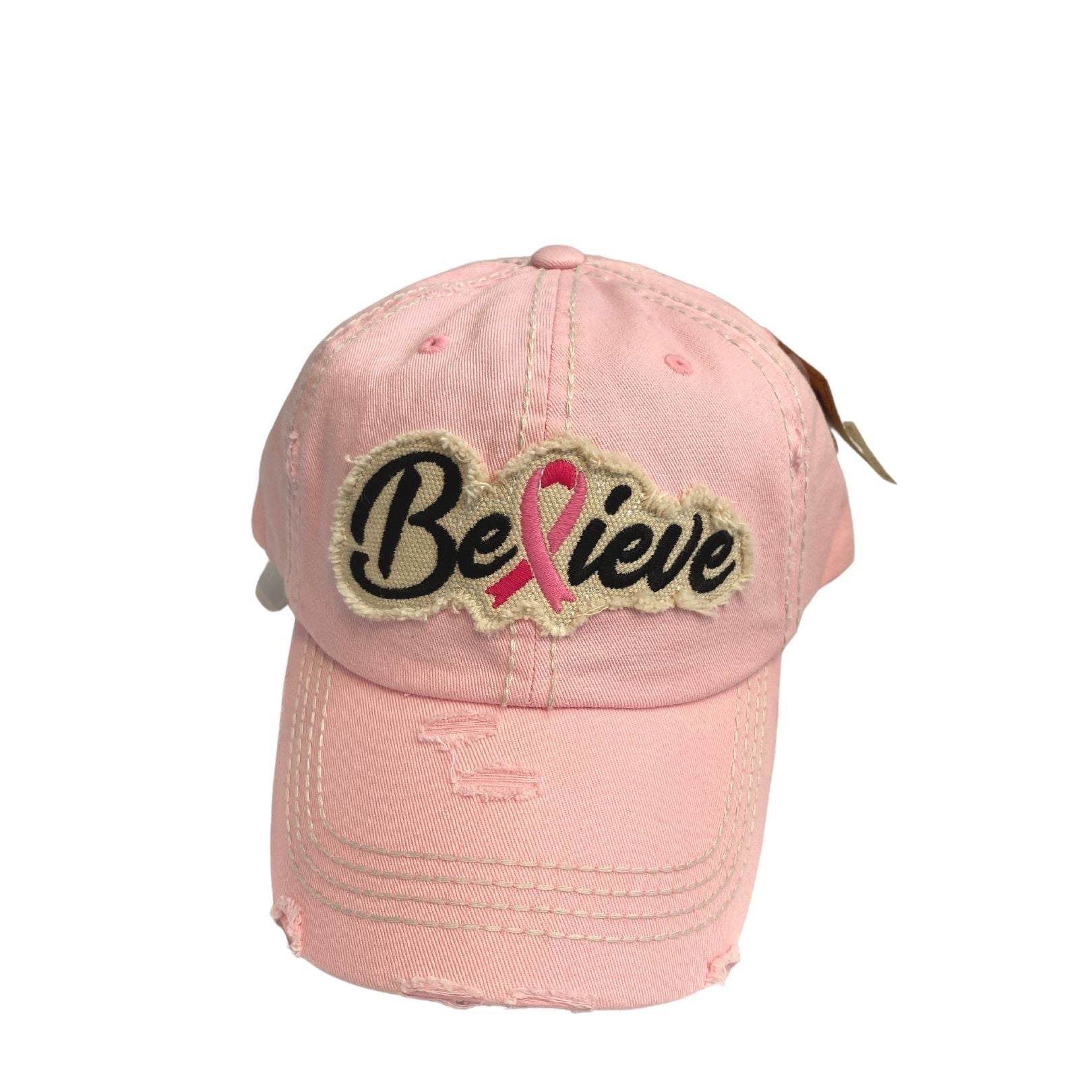 BELIEVE RIBBON WASHED VINTAGE BALLCAP-Multiple Colors Available - Hair With A Cause   Oncology Boutique     
